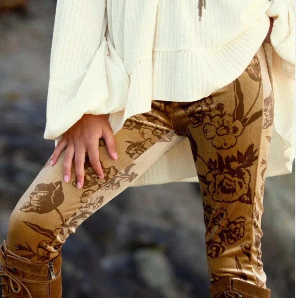 Joyfolie Myla Ochre Floral Velvet Legging Mia Joy